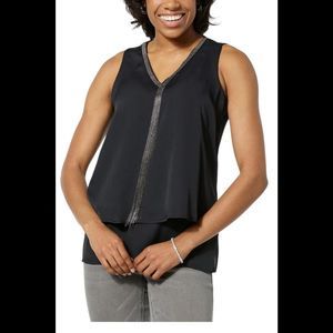 DG2 by Diane Gilman Women's Micro-Chain Embellished Easy Tank Black - Regular